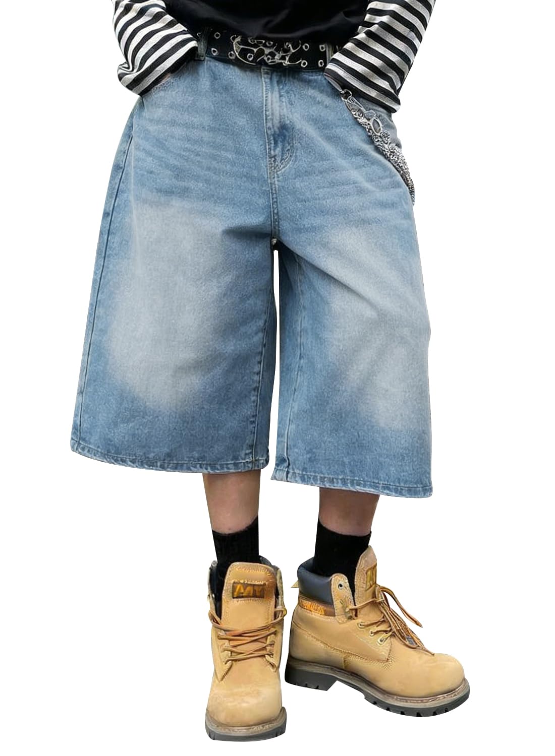 HUNGSON Mens Baggy Jean Shorts