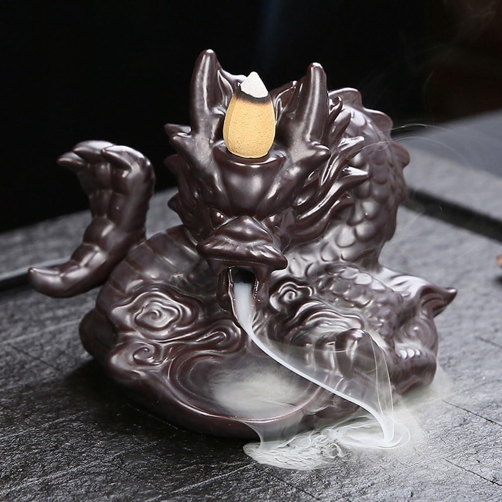 Bruciatore Di Incenso Drago Artigianato creativo Argilla Viola Ceramica Riflusso bruciatore di incenso Casa decorazione interna aromaterapia Legno di sandalo Incensore