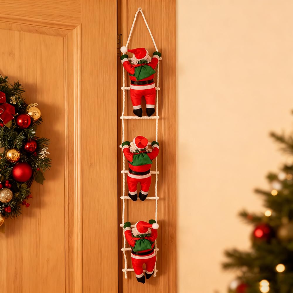 Papá Noel escalando con escalera – Juego de decoración navideña móvil para ventanas, chimenea de árbol de Navidad | Santa Claus decoración para casa jardín