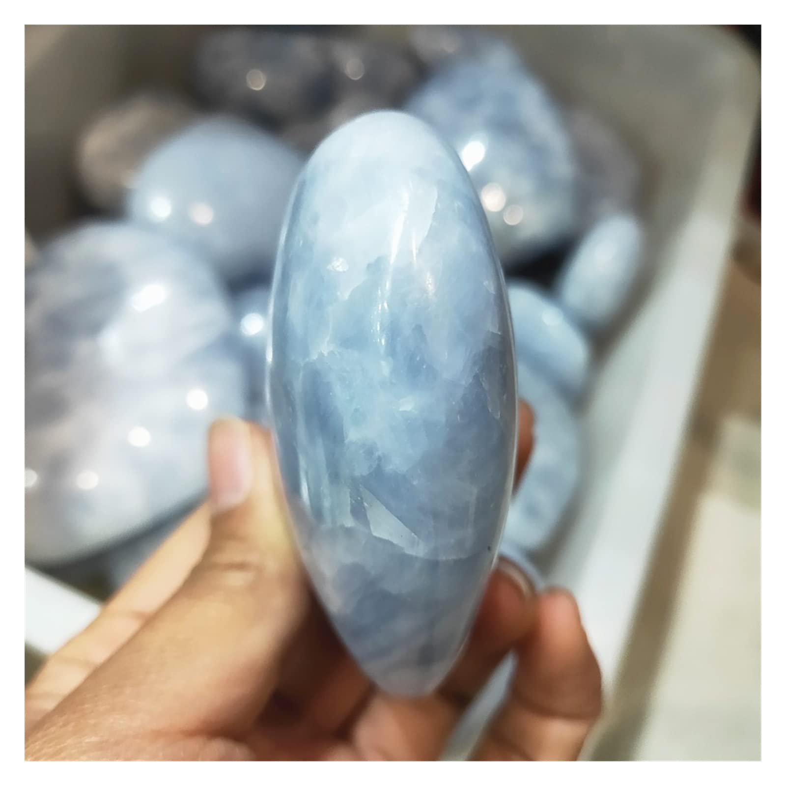 Cuore di Cristallo Naturale Fatto a Mano Celestite Quarzo Pietre preziose Blu Cuori di Pietra Cristalli da Collezione in Equilibrio Decorazione Collezioni di casa (Size : 400-500g)