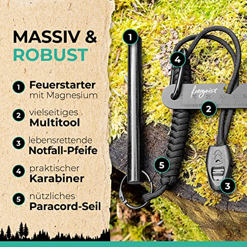 Der Feuerstahl Outdoor XXL I Mächtiger Feuerstein + Paracord Set, Extrem starker Funkenflug + Notfallpfeife, Magnesium Feuerstarter, Feuerstein Survival, Survival Ausrüstung, Outdoor Zubehör Survival
