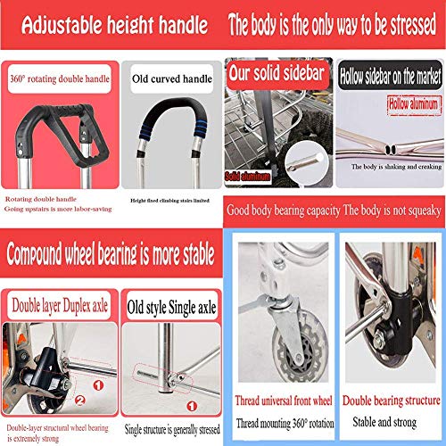 QHYXT Zusammenklappbarer, Faltbarer Einkaufstrolley für den Markt, Wäsche, Garten, Trolley, Edelstahl, verschleißfestes… – Bild 5