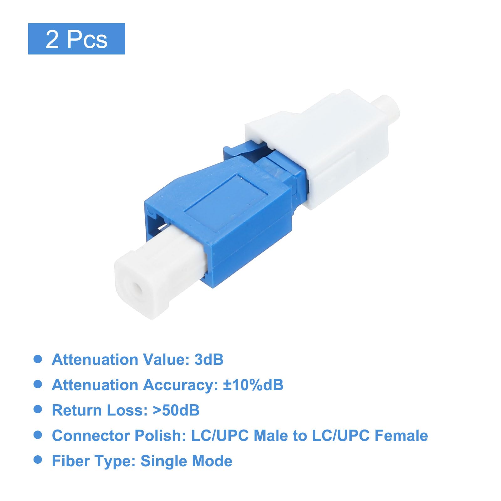 QUARKZMAN Attenuatore in Fibre Ottica Lc da 3db, LC/UPC Sm Single Mode Attenuatore in Fibre Ottica Fisso Maschio-Femmina per Trasmissione in Fibre Ottica, Confezione da 2
