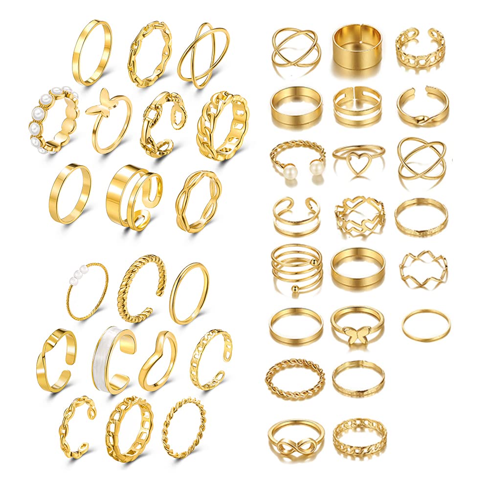 TOFBSJuego de Anillos para Nudillos Mujer Niña Bohemio Vintage Oro Anillos Apilables Knuckle Finger Rings Perla Mariposa Corazón Conjuntos de Anillos