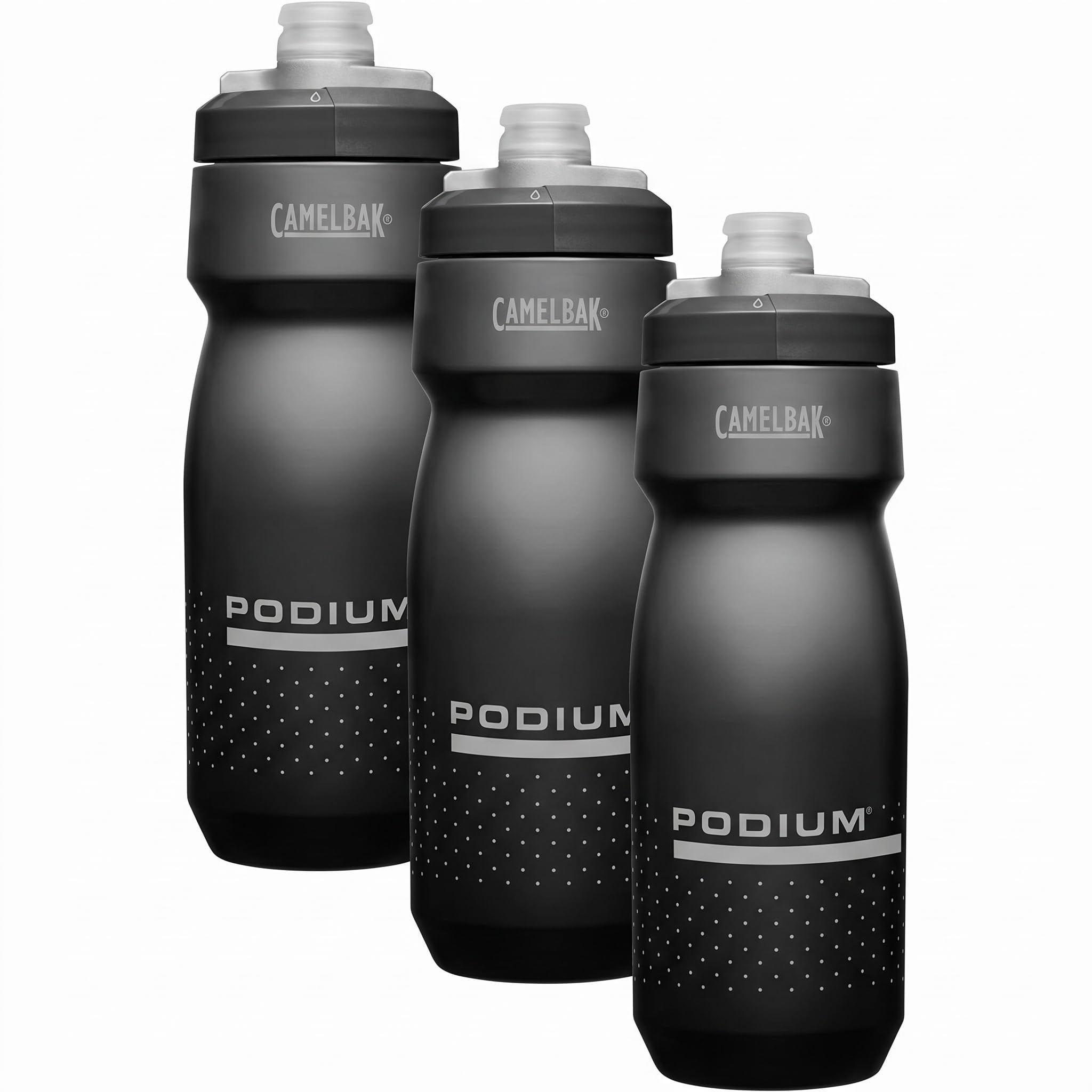 CamelBak Podium Bike Squeeze Water Bottle, High Flow Easy Squeeze Design for Cycling Performance, 24oz, Black (Pack of 3)