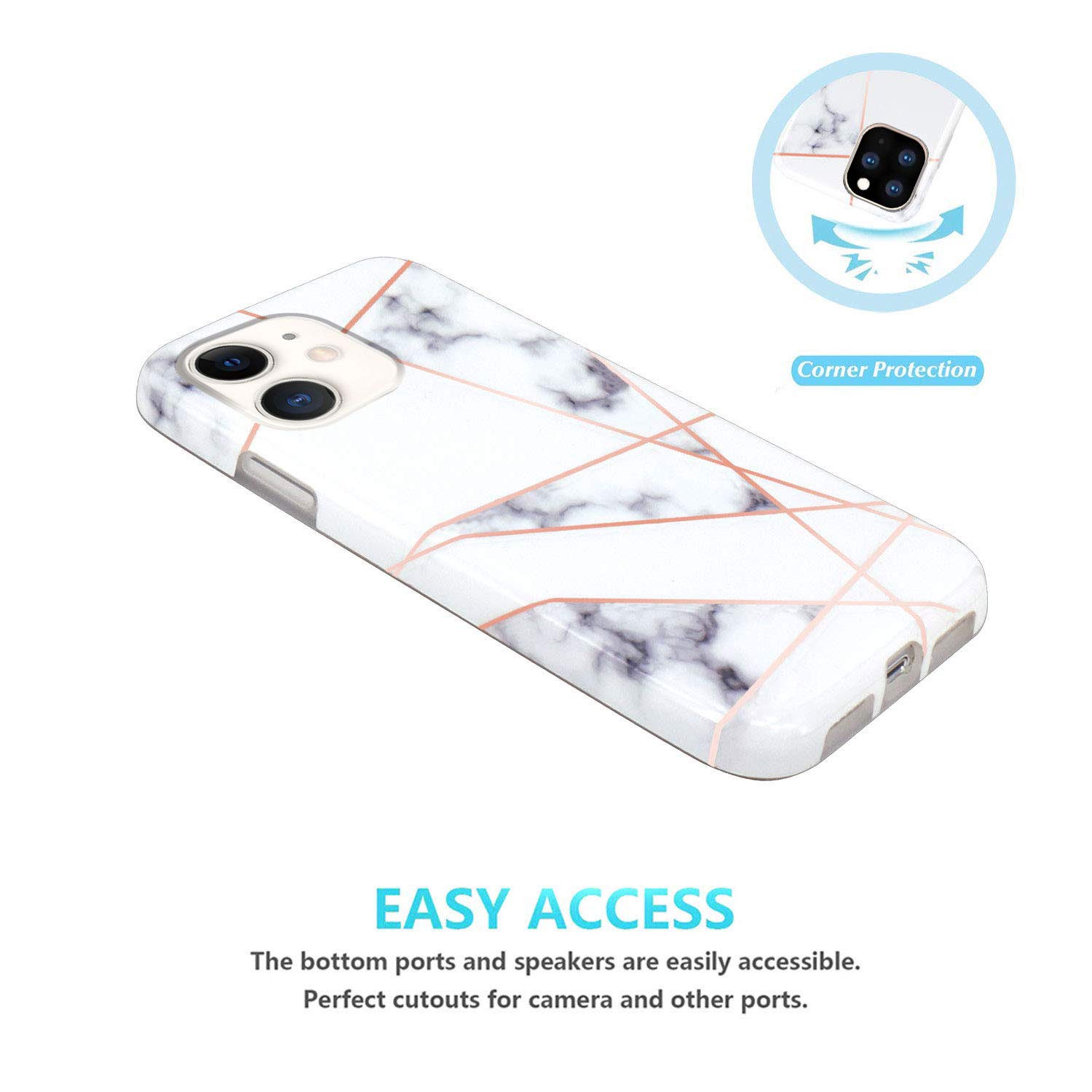 Custodia JAHOLAN Per IPhone X/XS - Effetto Marmo Geometrico Rosa Oro, TPU Trasparente - 4