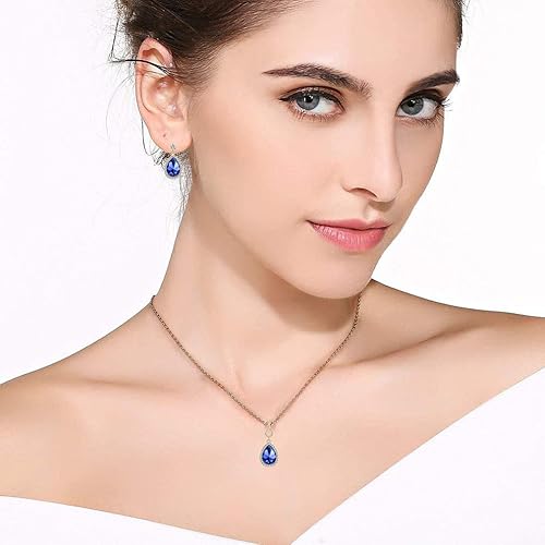 Vista 2 de EVEVIC Juego de joyas hipoalergénicas con dije de lágrima de cristales austriacos para mujer, chapado en oro de 14 quilates