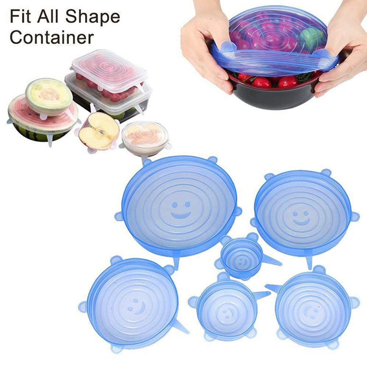 Silicone Stretch Lids, Multi Size Reusable Silicone Lids Food And Bowl Covers, Dishwasher And Freezer Safe (Color May Vary) (STANDARD, Random Color Pack of 18 Pcs) — Amazon image 2