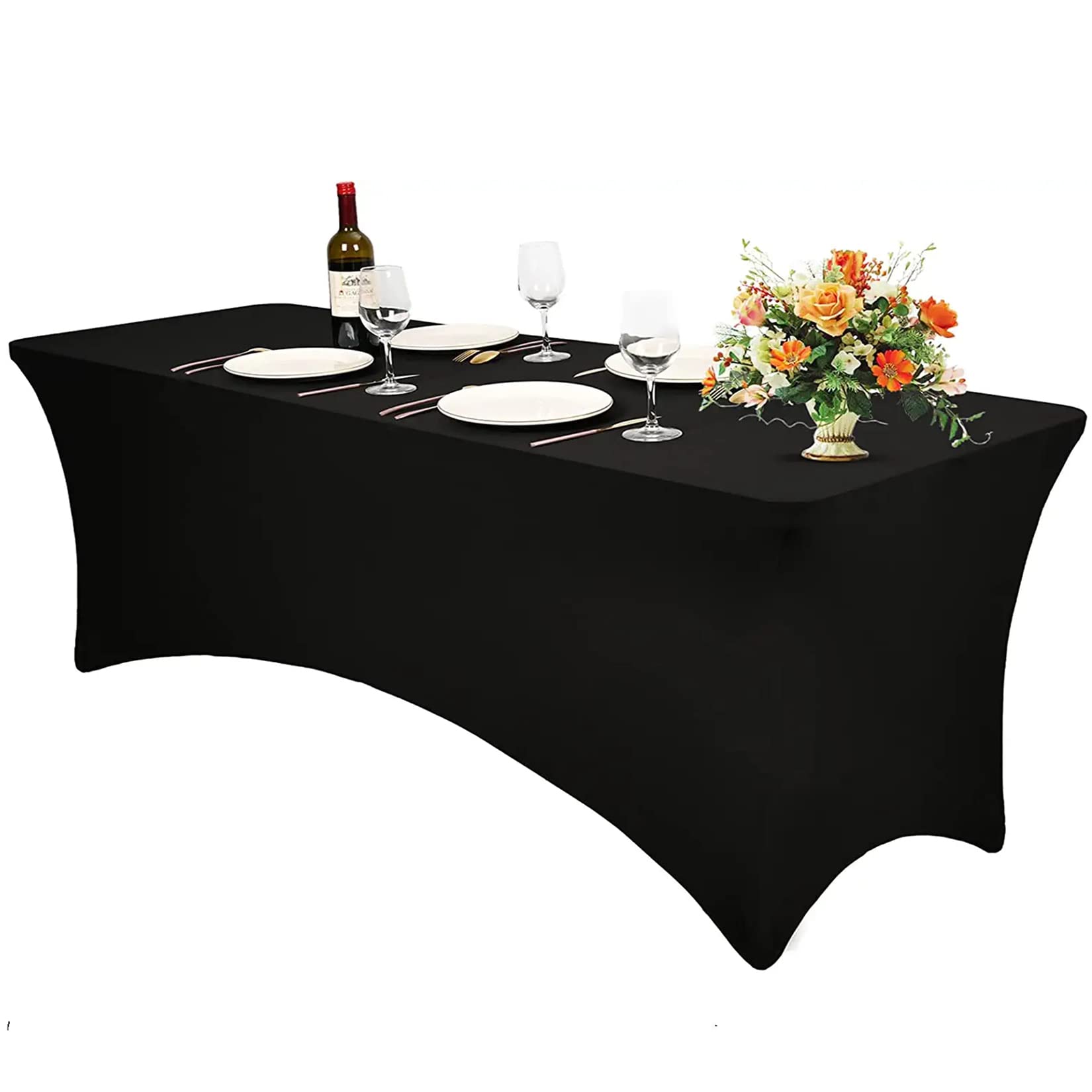 medla 8ft Spandex Table Cover: Universal Fitted Dining Table Cloth Stretch Buffet Tablecloth Ramadan Folding Table Covers for Birthday Christmas Party 240×60×60cm Black