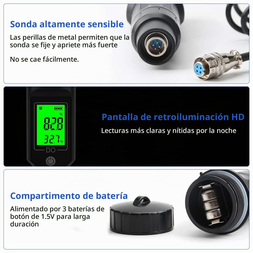 BuyWeek Medidor de OxíGeno Disuelto Analizador de Oxígeno Disuelto, 0,0-30,0 Mg/L Bluetooth Inteligente para Monitoreo de Agua
