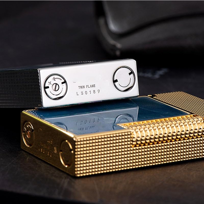 Encendedor de gas recargable doble llama cobre dorado miniatura 6