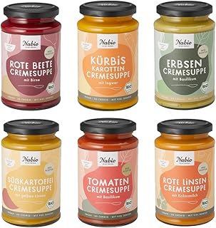 NABIO | Bio-Gemüsesuppen im 6er Pack I Erbse, Tomate, Süßkartoffel, Rote Beete, Rote Linse, Kürbis I (6x 375 ml)