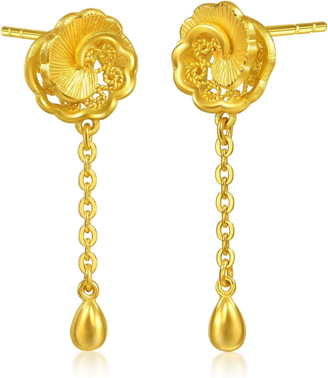 CHOW SANG SANG 999.9 24K Gold Chinese Wedding Collection Chinese Wedding Camellia Bloom Dangle Earrings for Women 95839E