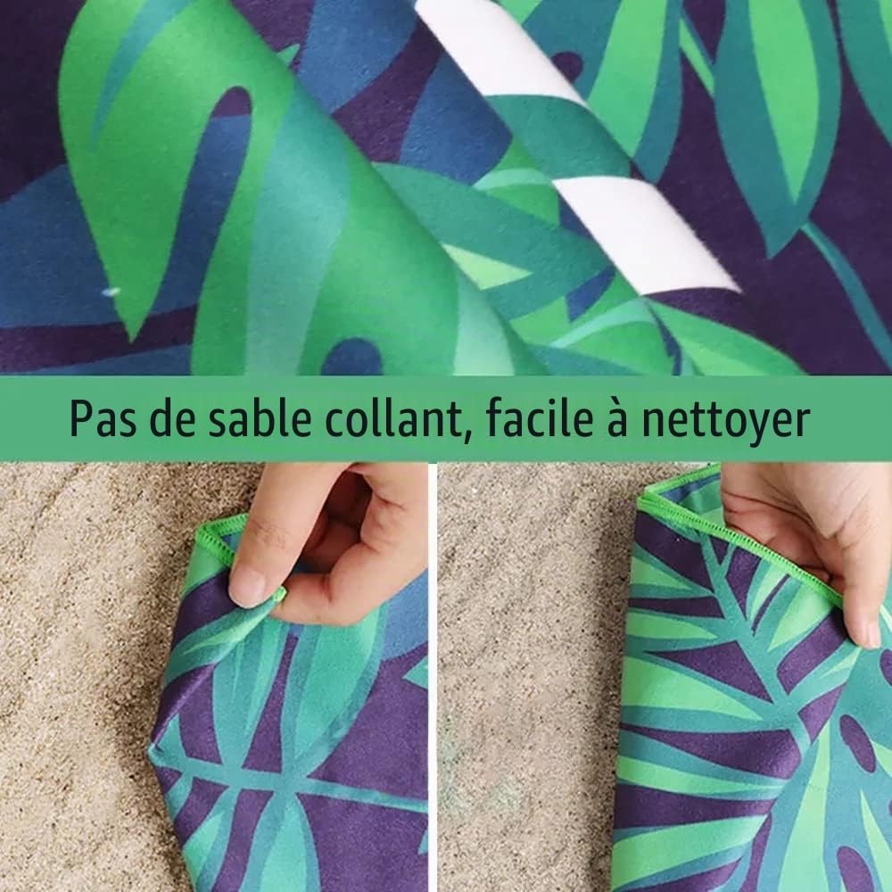 Serviette de Plage en Microfibre Anti Sable 160x80cm Grande Couverture