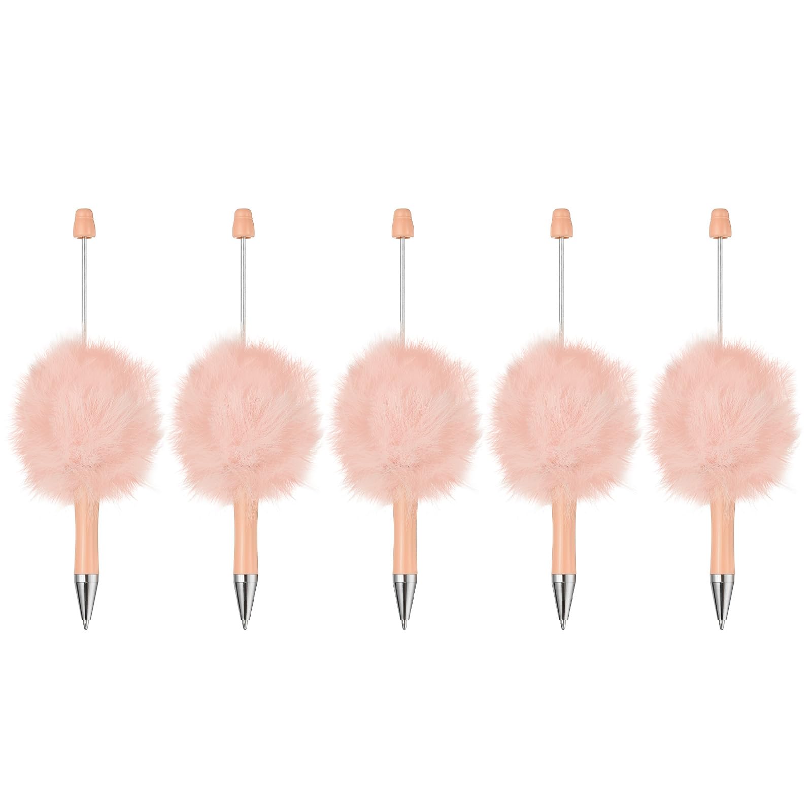 PATIKIL 5Pcs Fluffy Beadable Pens, Plush Fuzzy Plastic Bead Pen Bead Ballpoint for DIY Gift Writing Office Supplies Light Pink