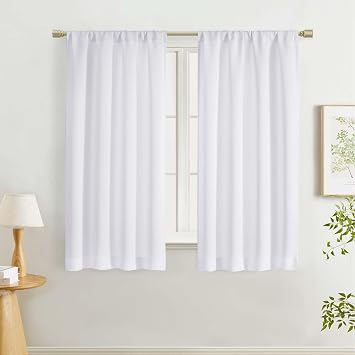 Lecloud Pure White Curtains for Living Room 54 Inch Length 2 Pcs, Modern Farmhouse Decor Light Filtering Bedroom Curtains, Rod Pocket Thermal Insulated Drapes for Bathroom, Each Panel 40" W x 54" L