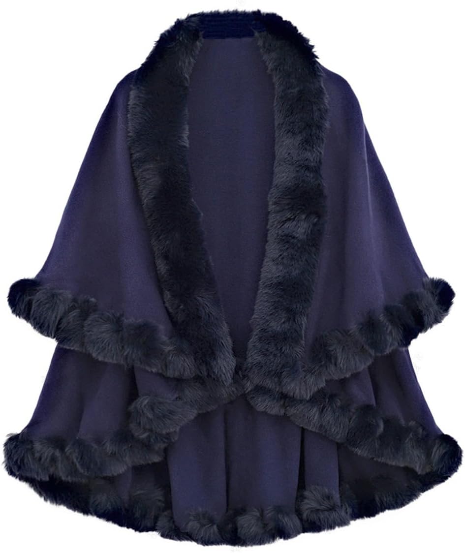 Caistre Rex Rabbit Fur Shawls Wraps for Women Winter Cashmere Cloak Shawl Knit Cardigan Coat Bridal Wedding Cover Up Shawl