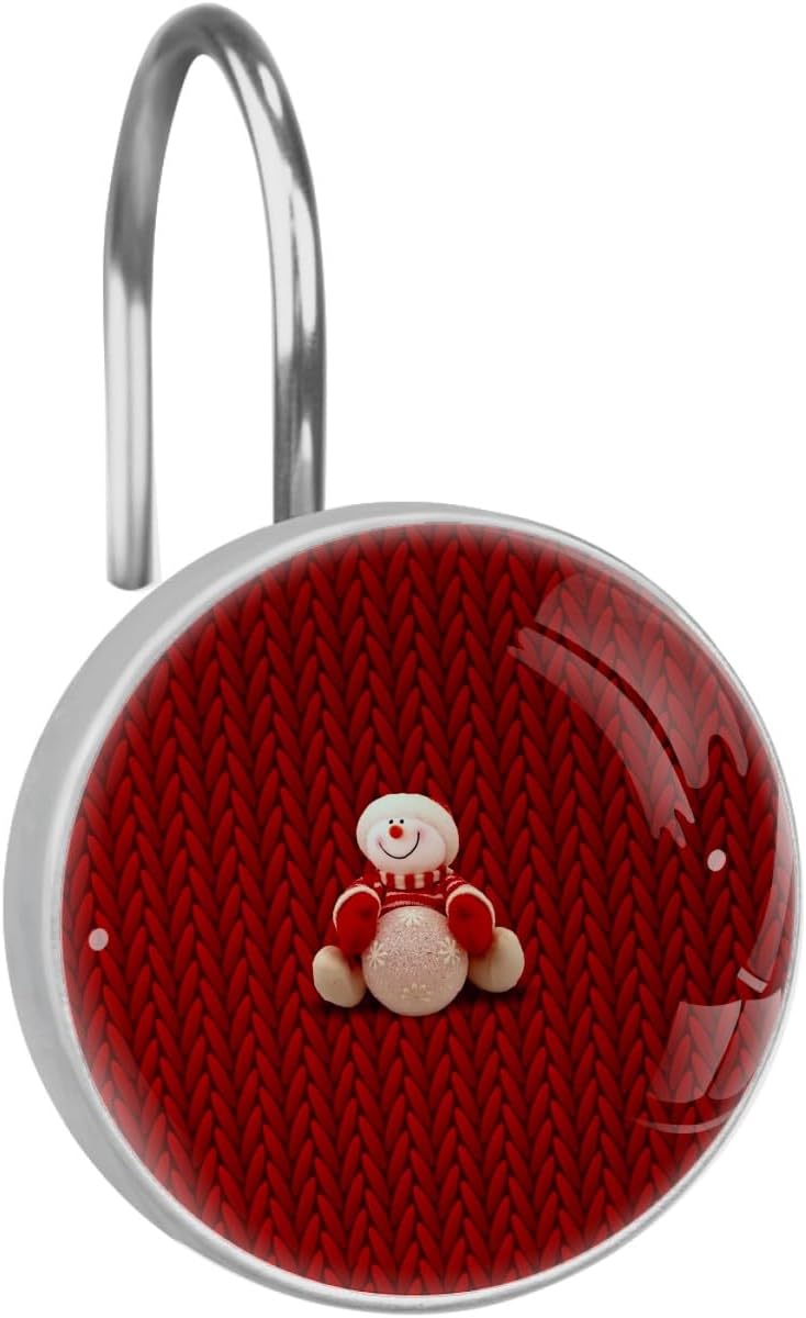 Christmas Snowmen Shower Curtain Hooks Rings 12PCS,Shower