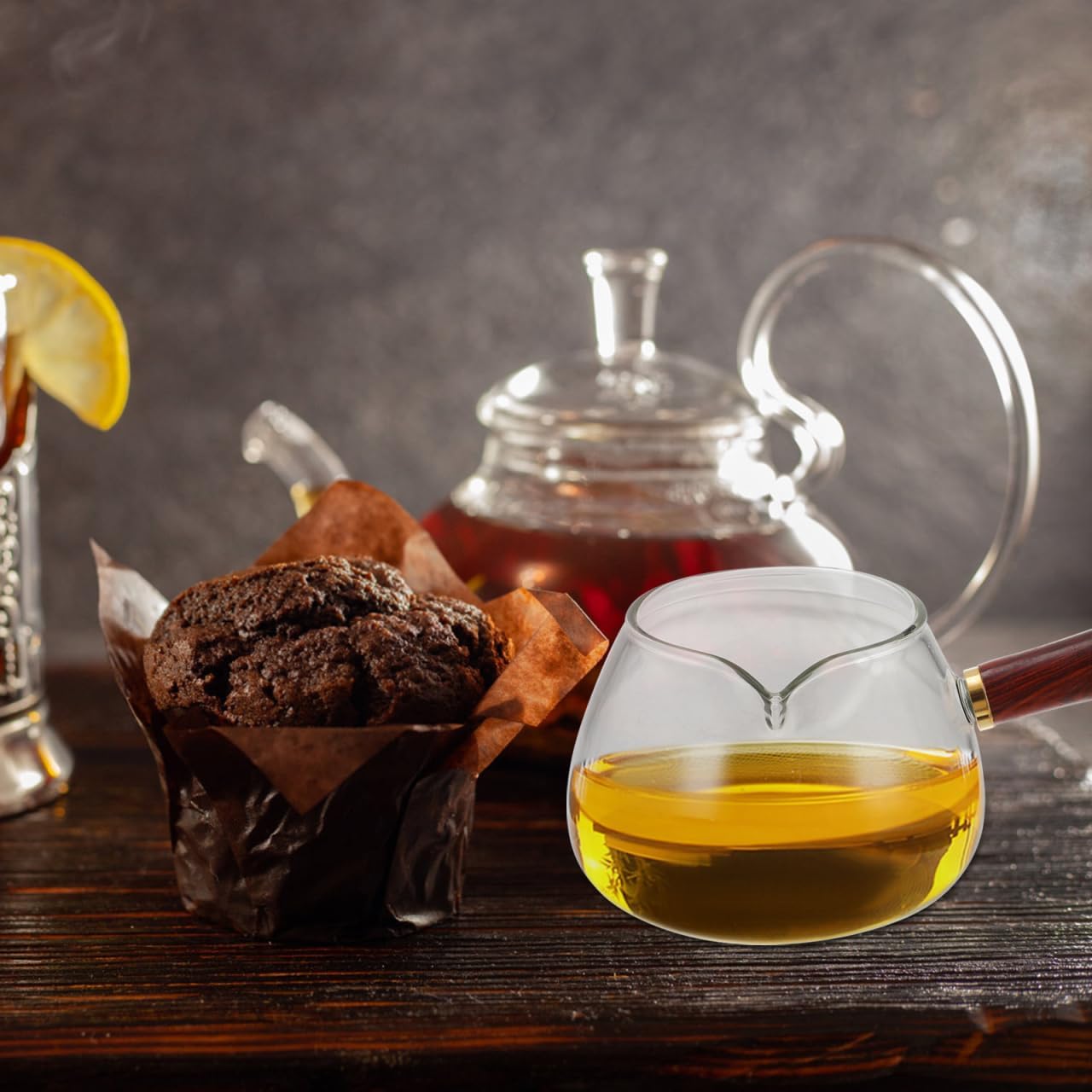 Glass Teapot with Handle, Clear Chinese Kung Fu Tea Pitcher Pour Spout Serving Decanter Cup Creamer Pitcher for Coffee Tea Milk Syrup Sauce