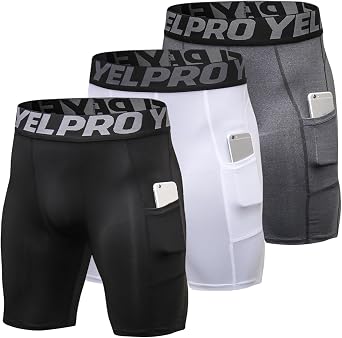 Mens Athletic Compression Shorts Spandex Running Workout Underwear Tight Shorts with Pockets Active Base Layer