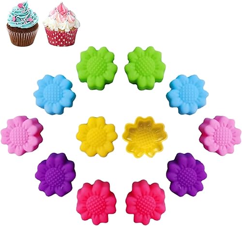 Miniatura 9 de Cyrank Moldes de silicona para magdalenas, 24 moldes para magdalenas, mini forma de flor, tazas de silicona para hornear, forros reutilizables para