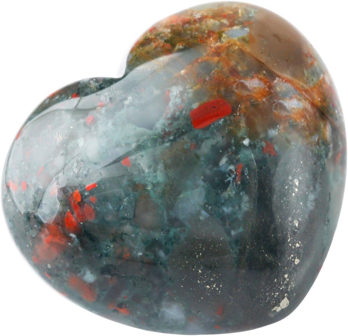 Bloodstone Puffy Heart Stone, Pocket Palm Stone,Natural Palm Stone Crystal Reiki Healing Gemstone Crystal Gift 4 cm Approx by REBUY