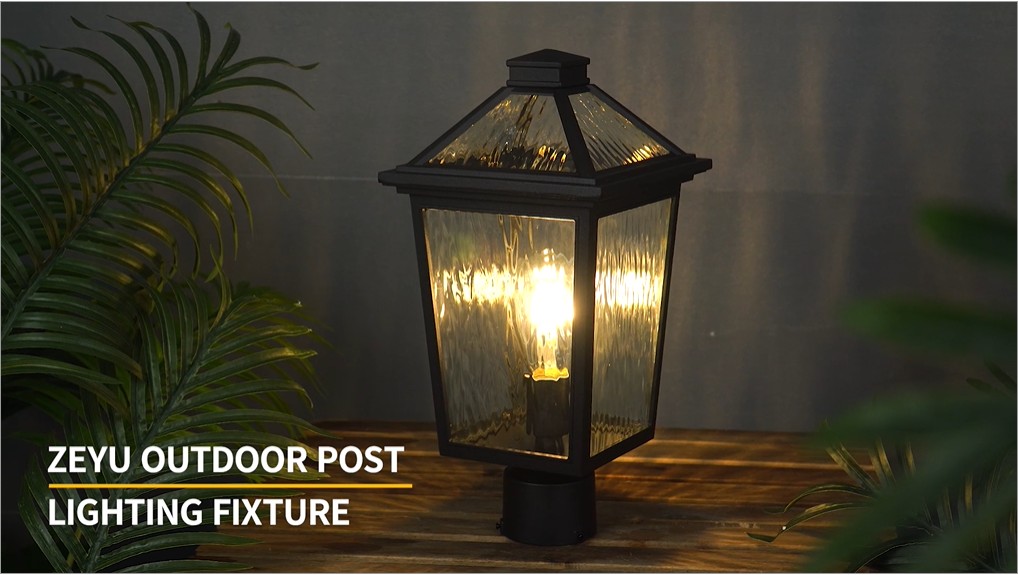 Image of zeyu 13.4 Inch Outdoor Patio Post Lighting, Exterior 2 Pack Post Light Fixtures for Patio Yard, Die-Cast Aluminum with Water Ripple Glass, Black Finish, ZX58P-2PK-SW BK