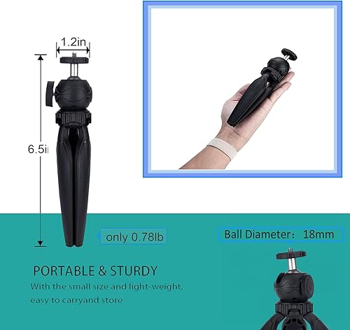 Miniatura 3 de Mini trípode para cámara con soporte para teléfono y soporte GoPro, cabezal de bola 360, negro, compatible con DSLR, GoPro, Smartphone, Webcam