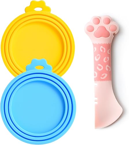 Comtim Can Covers For Pet Food Cans, Silicone Dog Cat Lids And Multi-Function Spoon Canned Wet