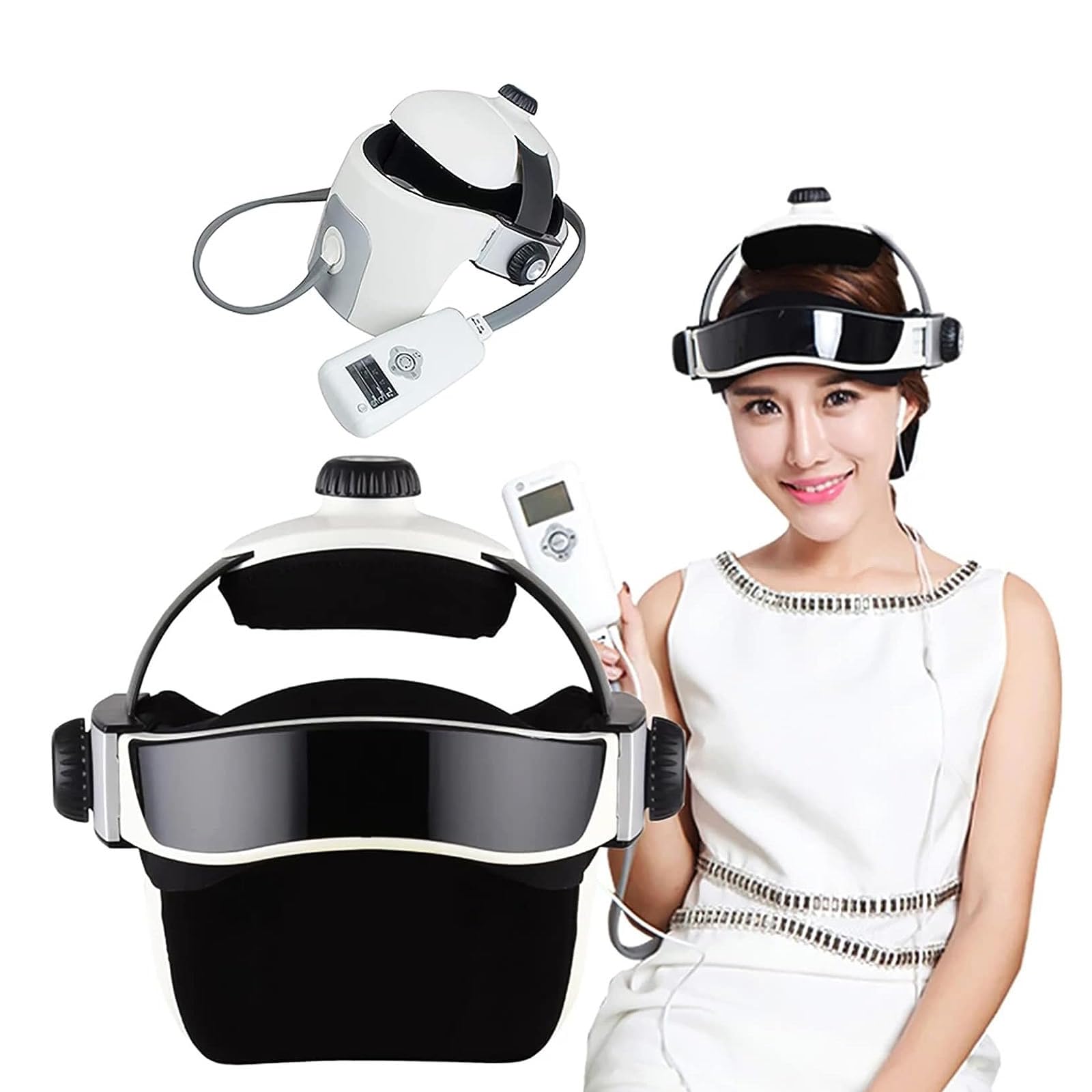Casque de Massage électrique de la tête, Masseur de Vibrations à Pression d'air avec Massage Profond, Vibrations, Chauffage et Musique, Taille réglable, soulagement de la Douleur, Relaxation
