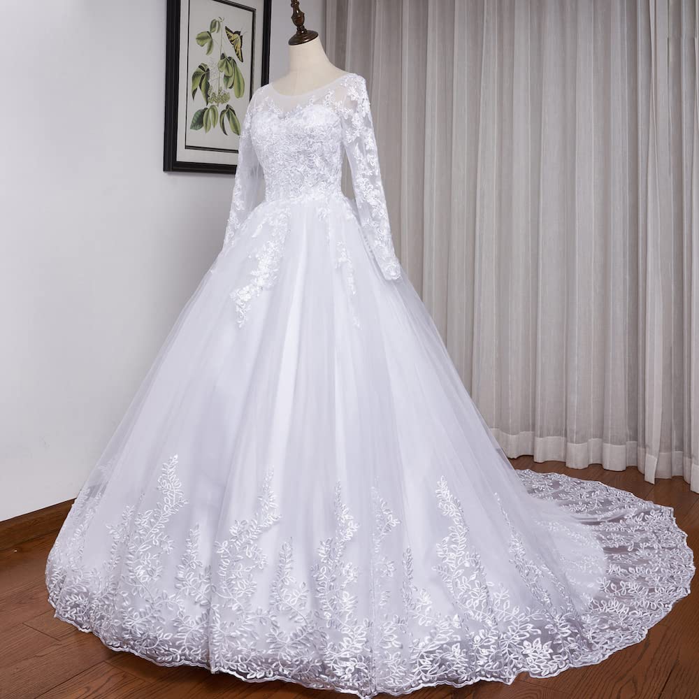 Brautkleider hochzeitskleider Prinzessin Langarm Spitze hochzeitskleid Große Größen mit langem Zug BA-N-OL