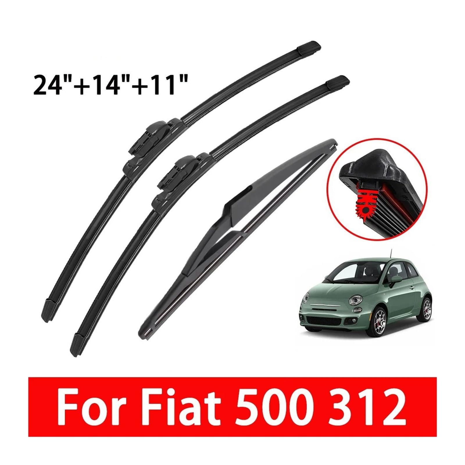 Limpiaparabrisas Para Fiat 500 312 2007-2017 1/2/3/4/6 11 Capas Tiras Goma Adecuadas Para Escobillas Limpiaparabrisas Delanteras Y Traseras Automóviles