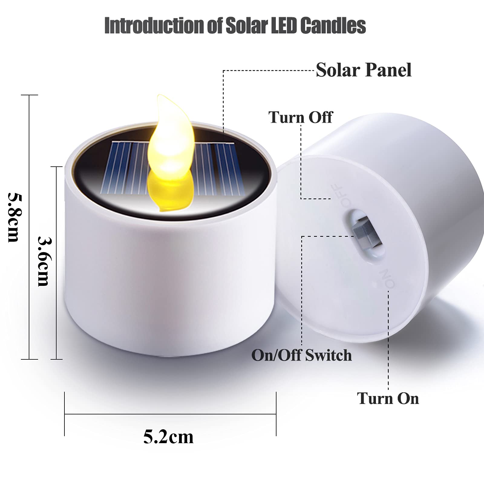 ZIYOUDOLI 4 stuks led-theelichtjes op zonne-energie voor buiten, waterdicht, met timerfunctie en warm wit flikkeren, 6 x 6 cm, zwart pak, geschikt voor gebruik in de tuin en op de camping