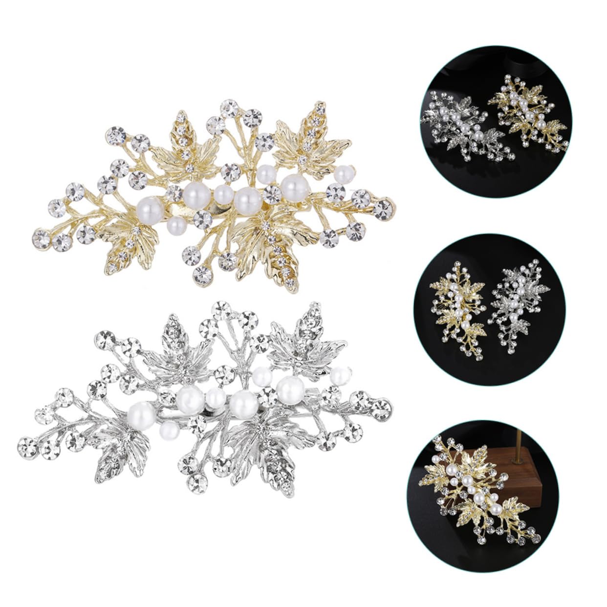 Healeved 8pezzi Fermagli Per Perle Con Design Foglia Di Accessori Eleganti Per Sposa Clip Brillanti Con Strass Per Matrimoni e Feste