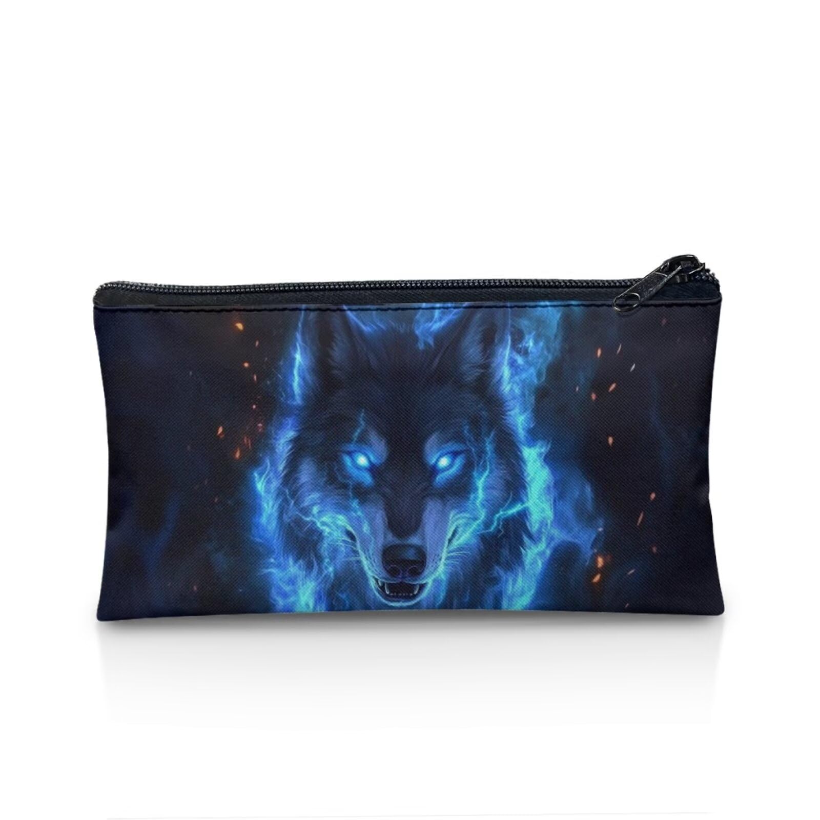 UOIMAG Fire Wolf Pencil Case Boys Secondary School Supplies Slim Pencil Pouch Zipper Lightweight