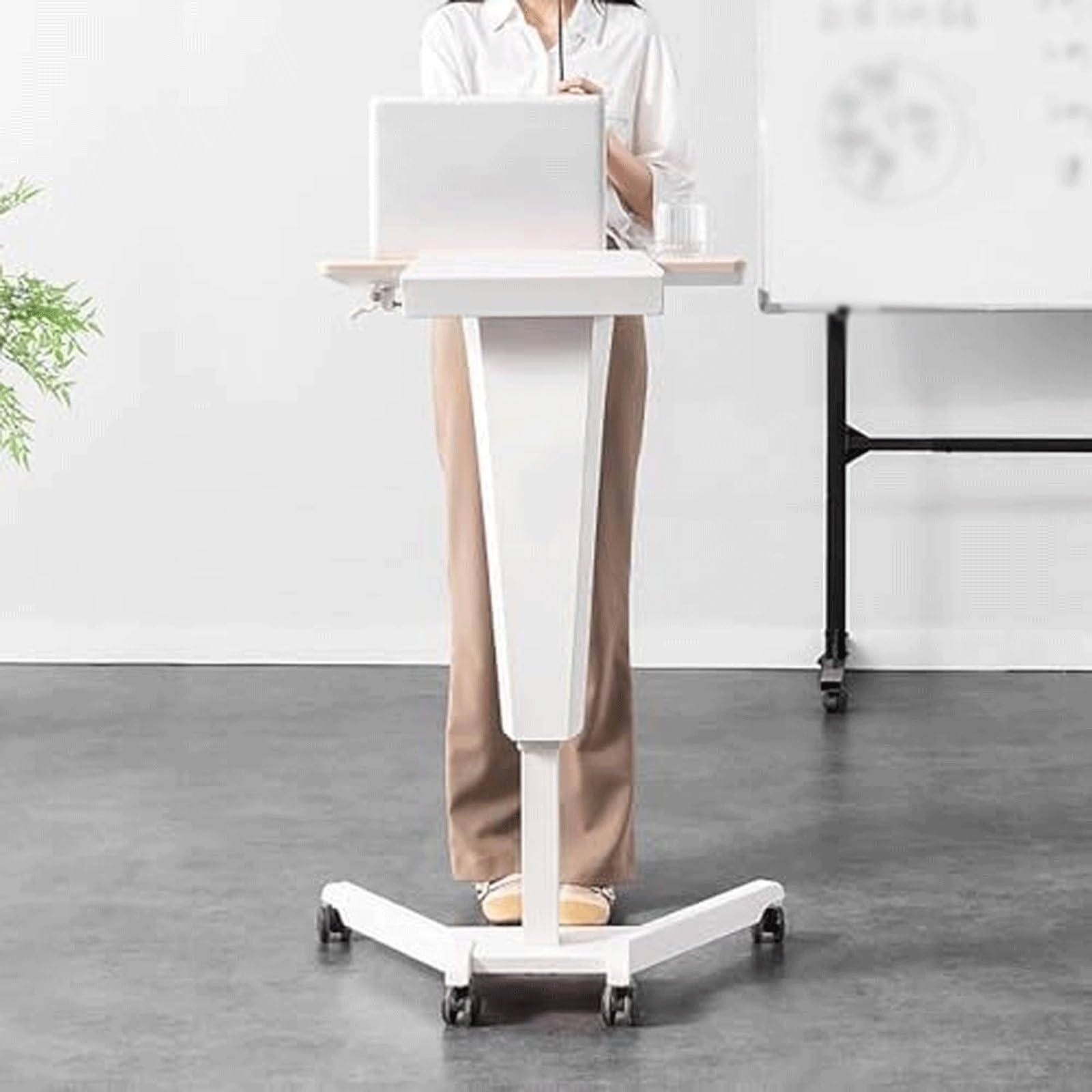 WxuuLTGJR Podium Stand with Casters Lectern for Churches Height Adjustable Pulpit Desk Reception Table Floor-Standing Hostess Stand Sturdy