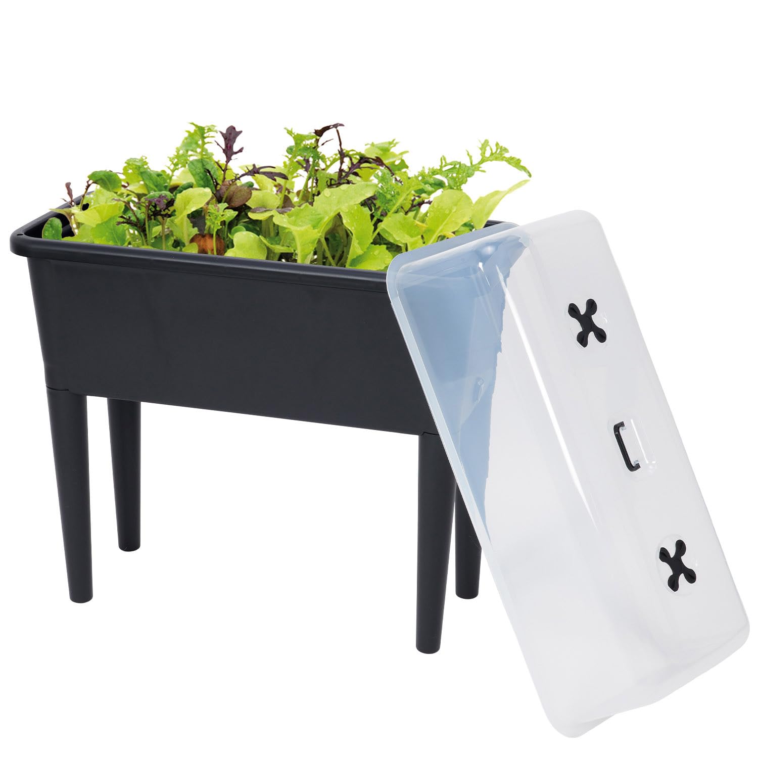 Brixy Wetterfester Anzuchttisch mit Deckel, höhenverstellbar, 76 x 37 x 85 cm, 70L Volumen, Schwarz