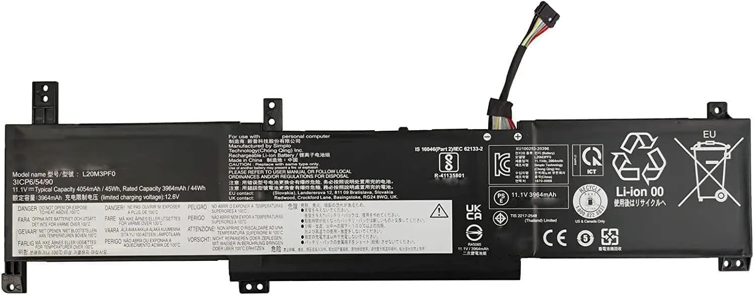 L20L3PF0 L20C3PF0 L20M3PF0 SB11B36276 5B11N52013 Laptop Battery Compatible with Lenovo IdeaPad 3-14ABA7 3-15ADA6 3-17ALC6 3-17ITL6 / S14 V14 V15 V17 G2-ITL G3-ABA G4-IRU / K14 21CU Series(11.1V 45Wh)
