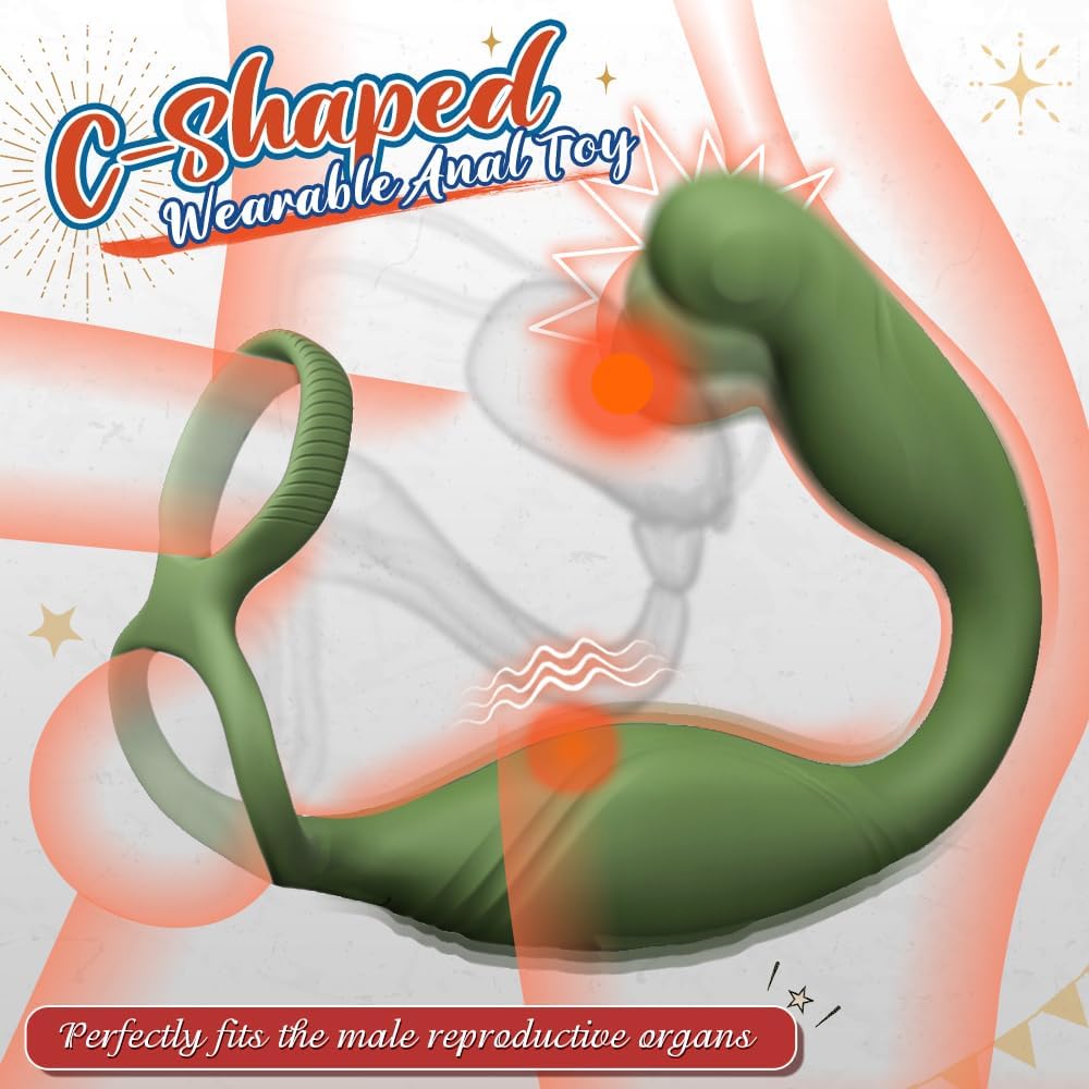 Anal Vibrator Prostate Massager Sex Toys, Vibrating Butt Plug C-Shaped Adult Anal Toys for Men with Dual Silicone Cock Rings, Remote Control Anal Butt Plug Couple Vibrators