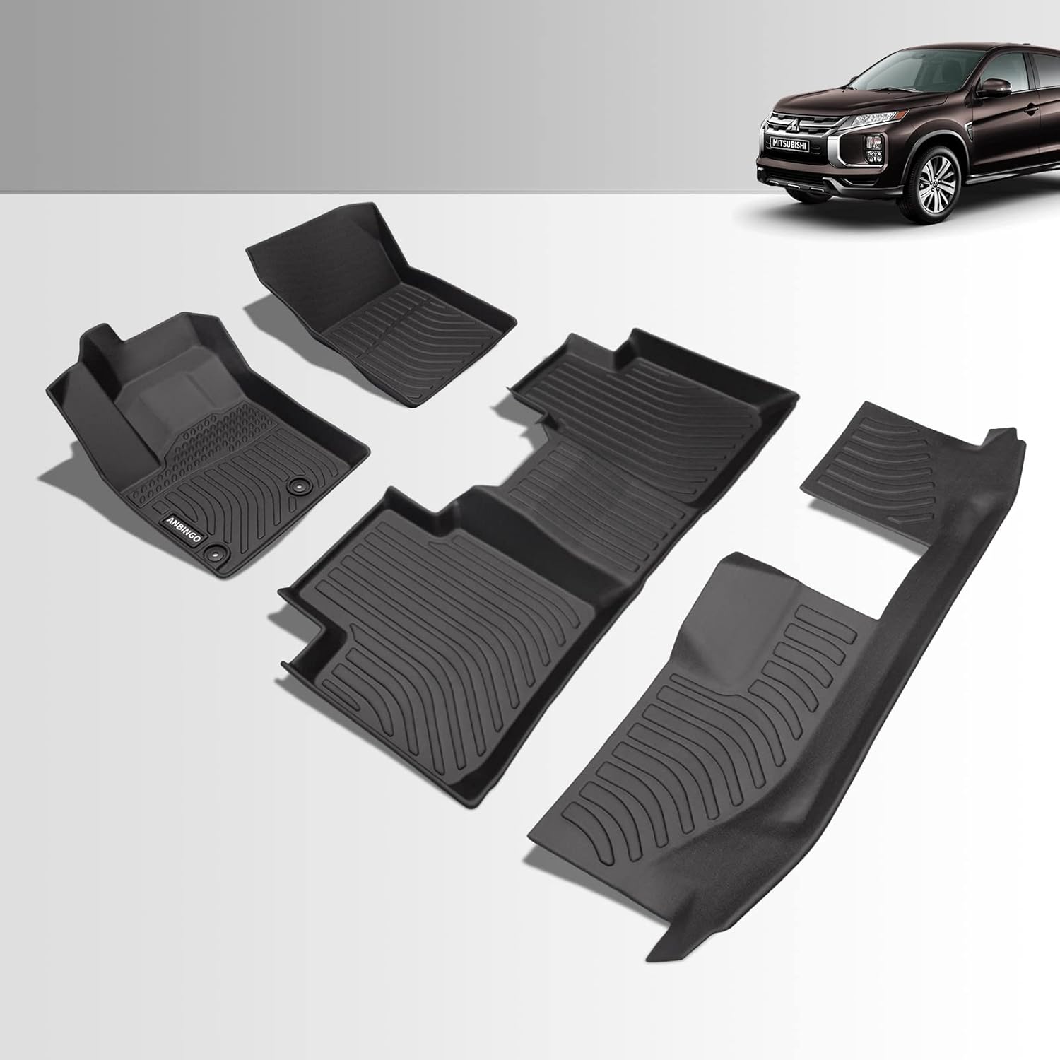 ANBINGO®-Floor Mats Custom Fit for Mitsubishi Outlander (Only Gasoline Model) 2024 2023 2022 Car Mat Odorless TPE All Weather Protection Front& 2nd& 3rd Row Floor Liners Waterproof Full Set -Black
