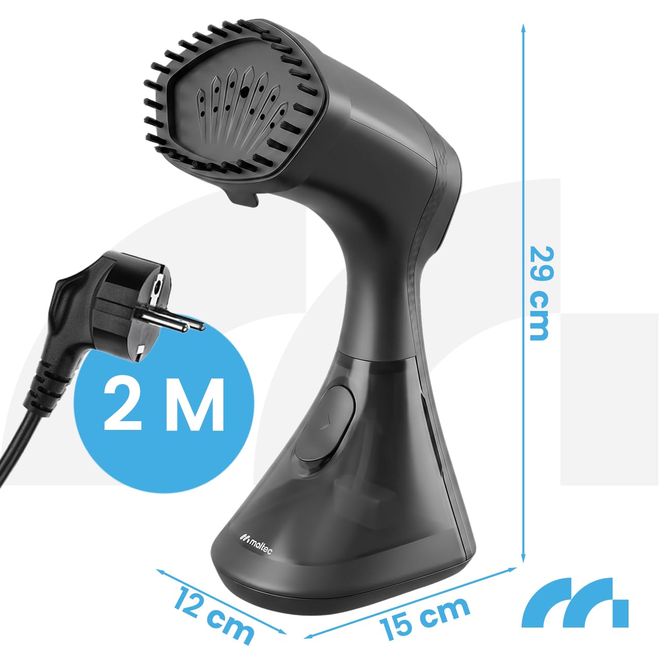 MalTec Żelazko parowe 2000 W, 4-stopniowa regulacja pary, zbiornik na wodę 320 ml, parownik do ubrań pionowy i poziomy, podeszwa ceramiczna, sterowanie dotykowe, przenośny ręczny parownik do koszul