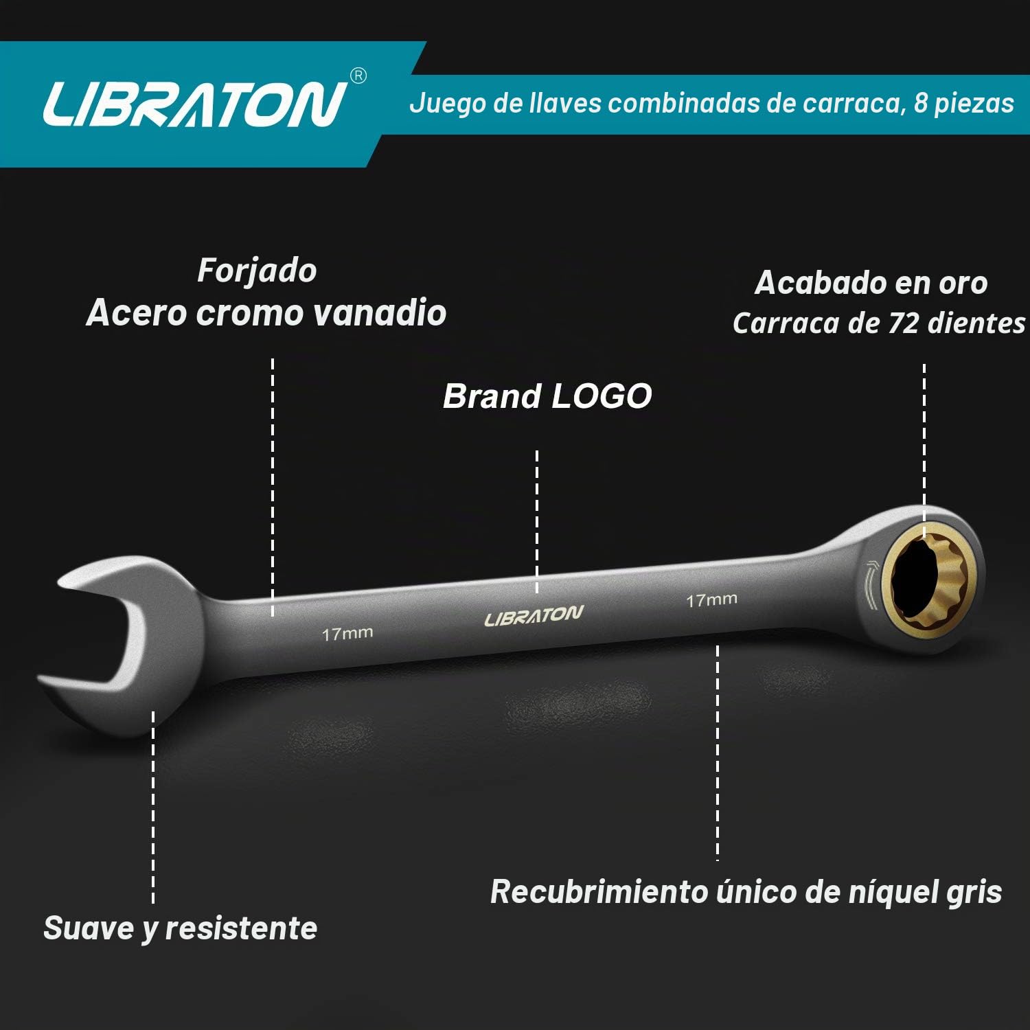 LIBRATON Juego de llaves de trinquete, juego de llaves de carraca métricas