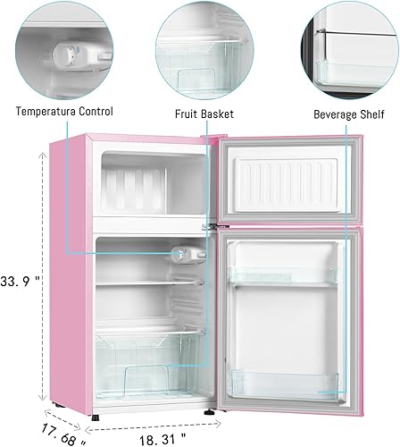 Miniatura 3 de Mini refrigerador con congelador, refrigerador compacto de 3.2 pies cúbicos, mini refrigerador con 2 puertas para dormitorio, oficina, cocina,