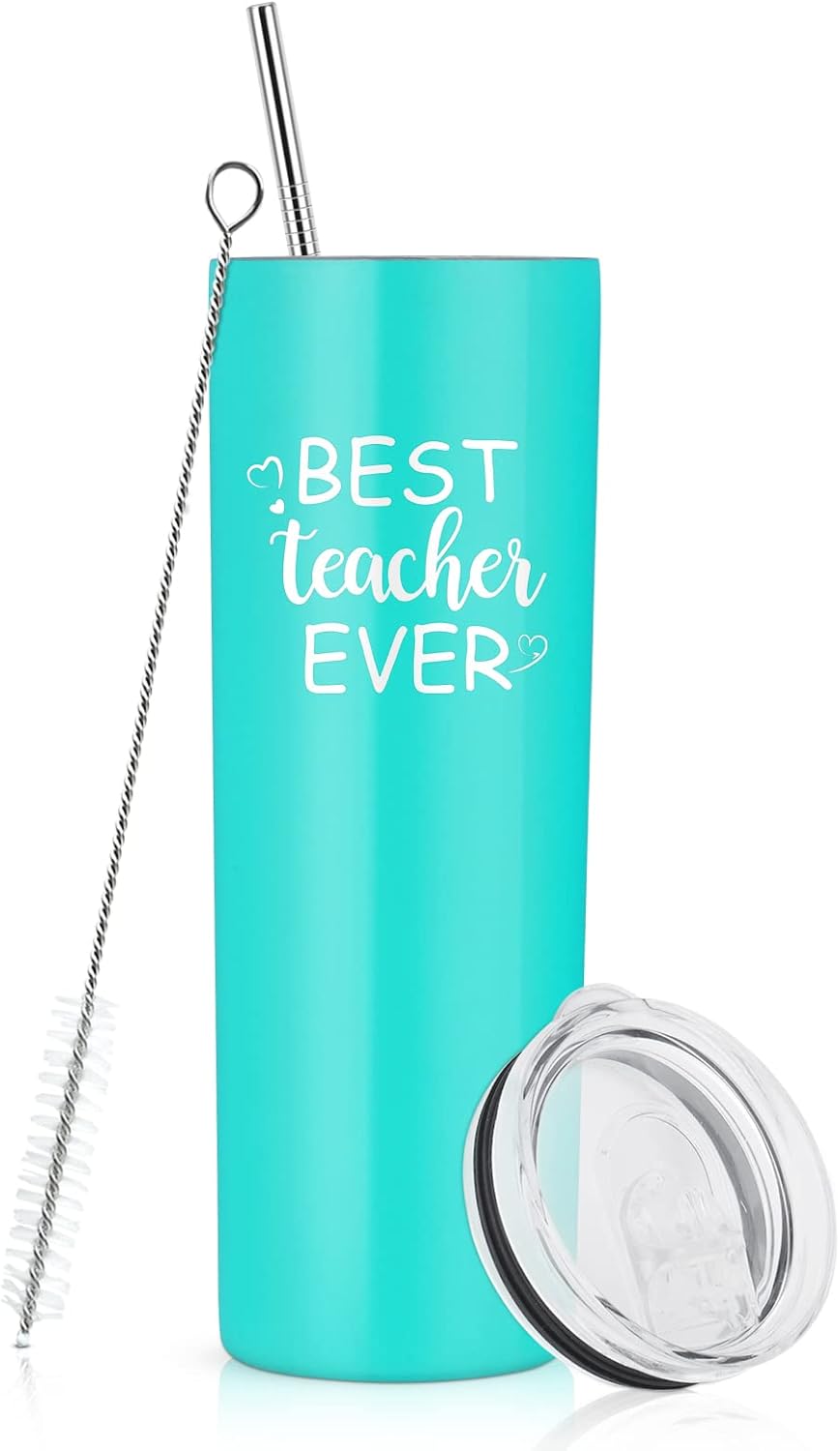 Qtencas Teacher Gifts, Best Teacher Ever Tumbler with Lid, Thank You Appreciation Gifts for Teacher Professors Women on Birthday Christmas, 20 Oz Insulated Stainless Steel Skinny Tumbler, Mint