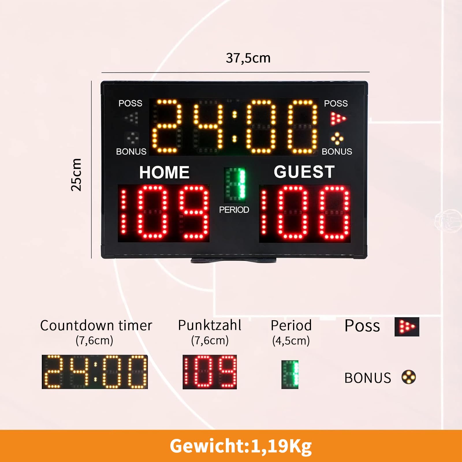 Anzeigetafel Elektronische, Digitale Scoreboard mit Fernbedienung 11 Stellige LED Punktezähler für Basketball, Fußball, Volleyball, Tischtennis