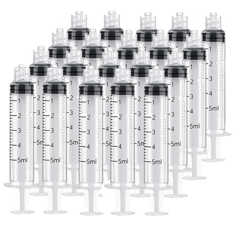 NA 20 Pack 5ml Plastic Syringe Luer Lock with Measurement No Needle for Scientific Labs Liquid Measuring