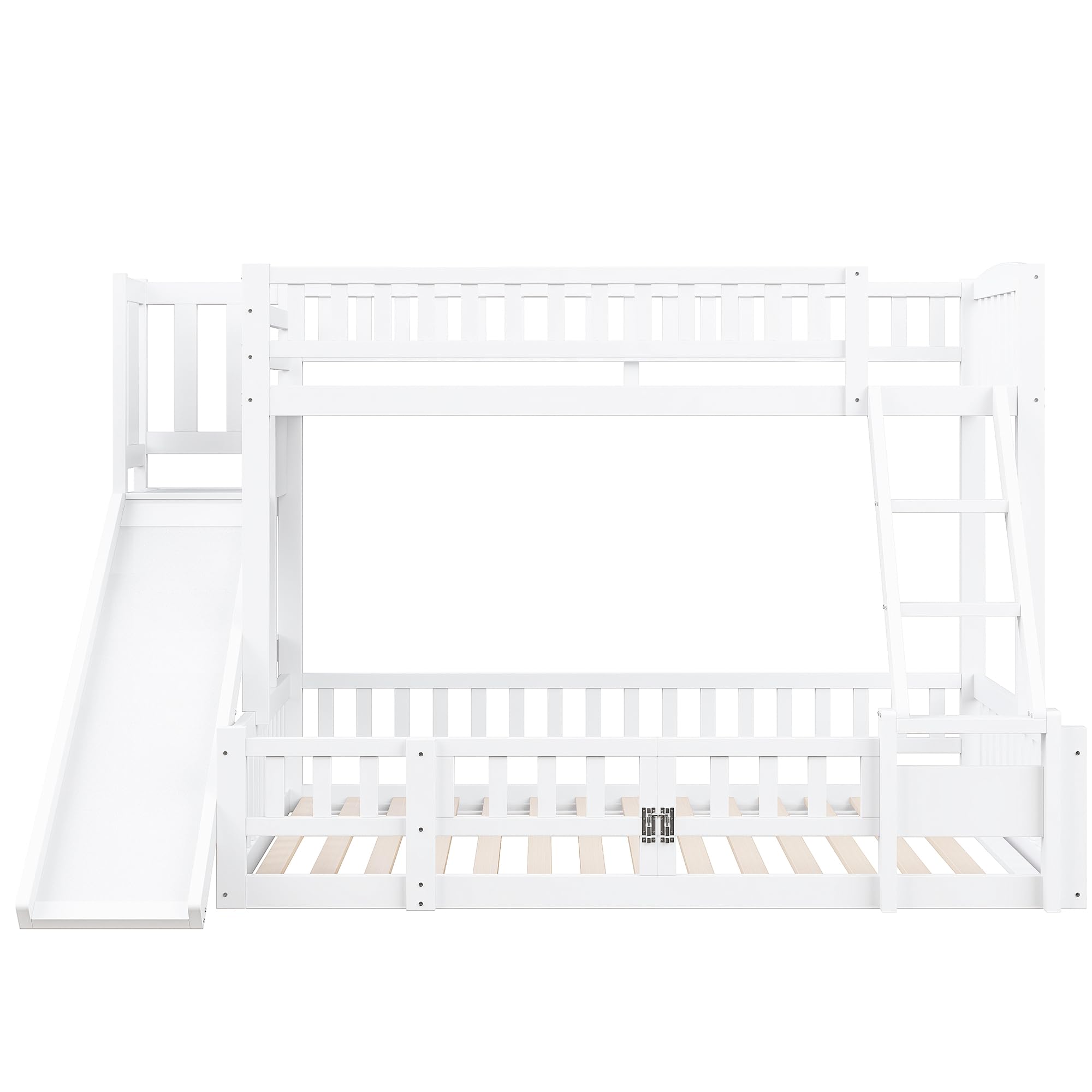 Lubvtti Litera Infantil 90/140 x 200 cm con tobogán,Cama Infantil con estantes y guías de Seguridad,Estructura Cama para niños 90/140x200 con somier de láminas,sin colchón,Blanco