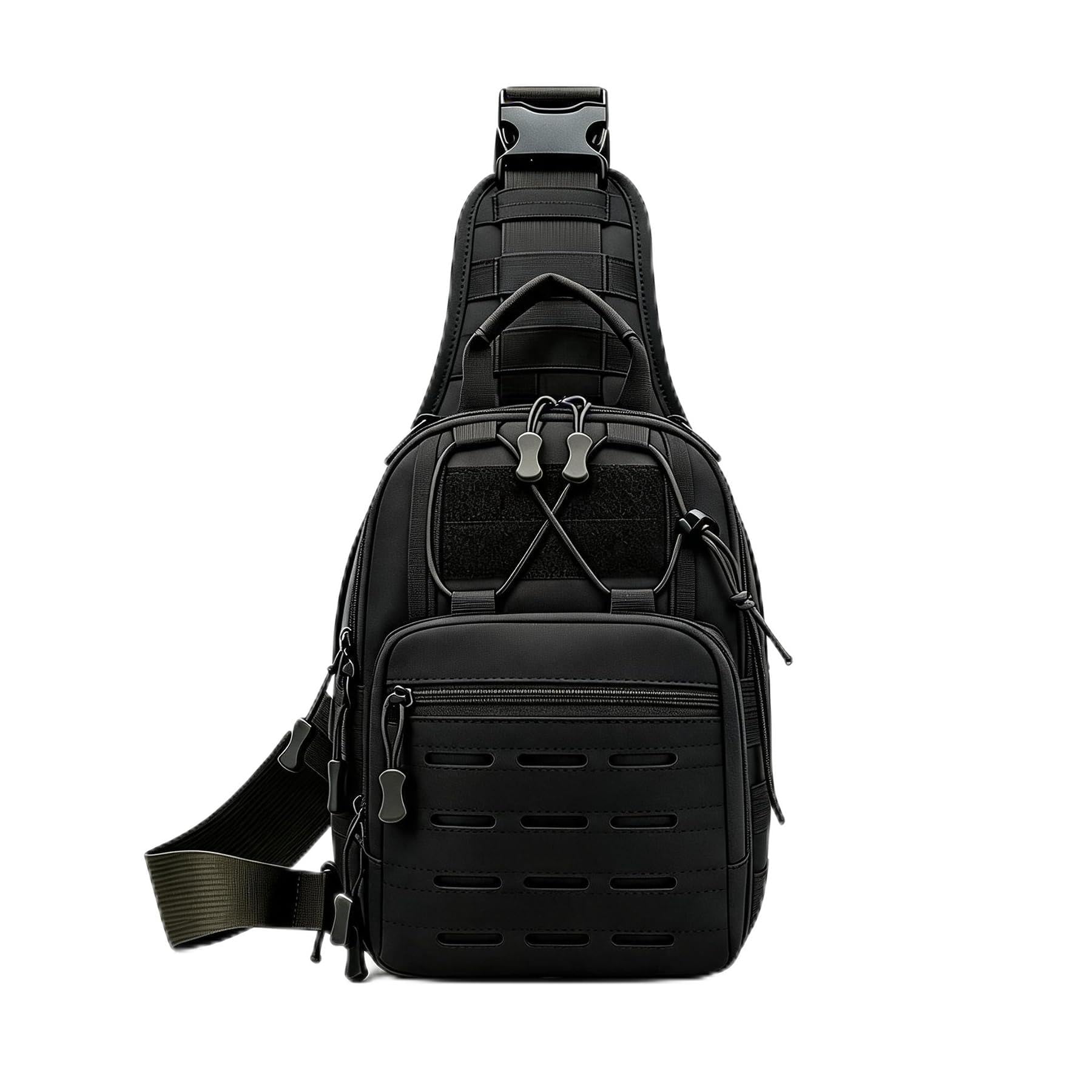 Jetfree Tactical Backpack Sling Bag， Waterproof Molle Chest Bag & Small Backpack, Adjustable Strap Military Rucksack for Hiking, Camping, Fishing, Cycling, Travel (B2 black)