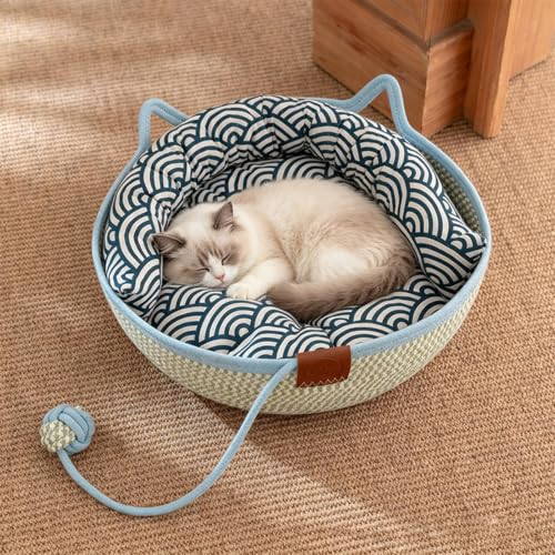 Cama para gato pequeño contra el estrés con cuerda de algodón transpirable 4