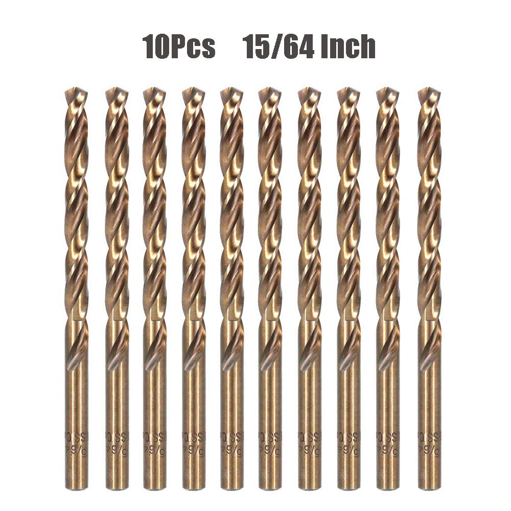 Hymnorq M35 Cobalt Steel 15/64 Inch Dia. x 3.86 Inch Long Twist Drill Bit Set of 10pcs, Jobber Length and Round Shank, Self-Centering 135 Degree Split Point Heat Resistant for Metalworking